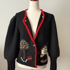 Vintage Alpine Cottagecore Cardigan with Folk Embroidery Wool